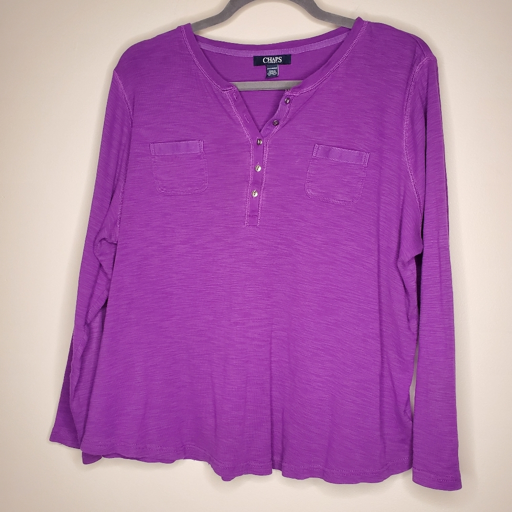 Chaps Denim Purple 2XL Long Sleeve Henley